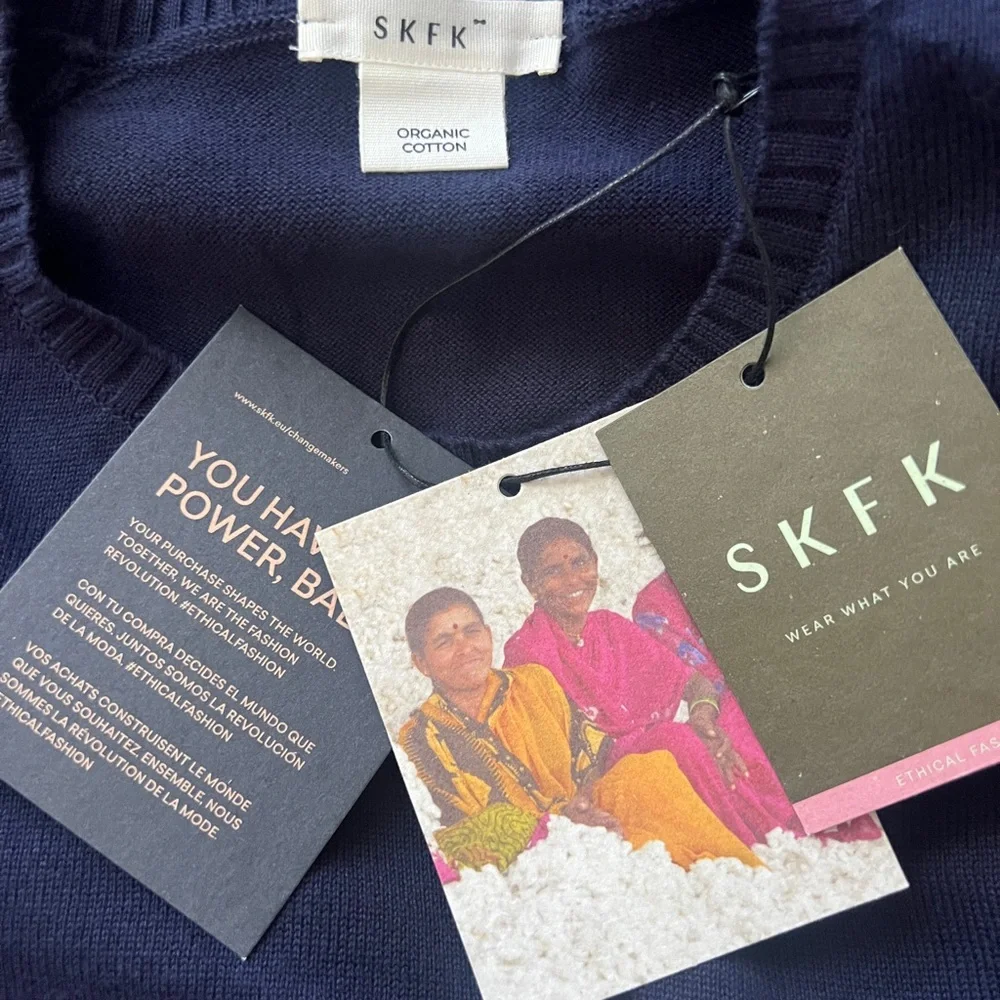 NWT SKFK Domeka Navy Organic Cotton Colorblock Sweater Dress Size 14